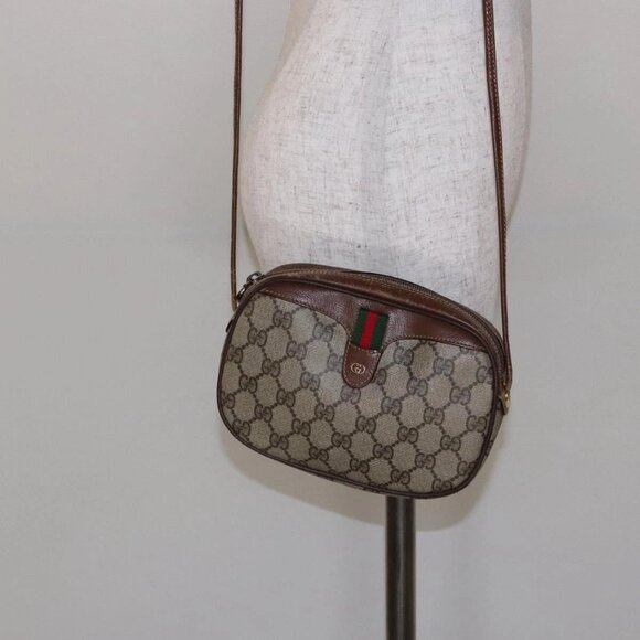 GUCCI GG Supreme Web Sherry Line Shoulder Bag PVC Beige Gold Auth BA4929 - Picture 1 of 15